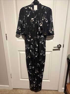 H&M Black Floral Tie-Neck Wide-Leg Jumpsuit